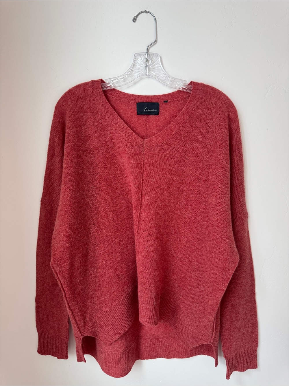 Cashmere V-Neck Sweater in Tomato, Size L